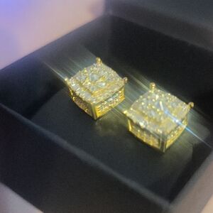 MOISSAINITE 925 Gold Square Stud Earrings - NWT BOX